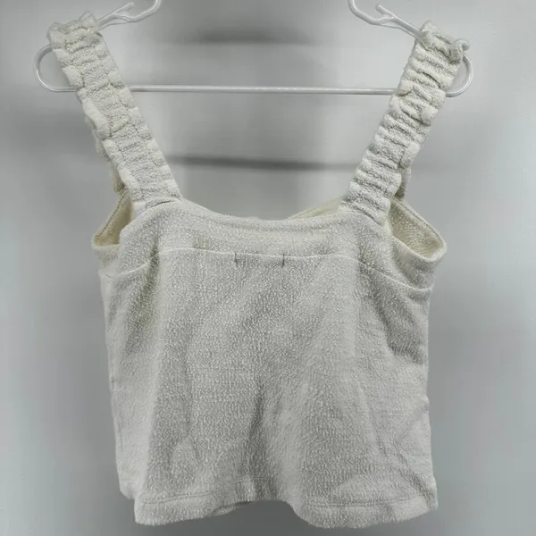 Madewell Tie-Front Tank Top Terrycloth Stretchy Strap Cropped Bright Ivory XS - Image 7