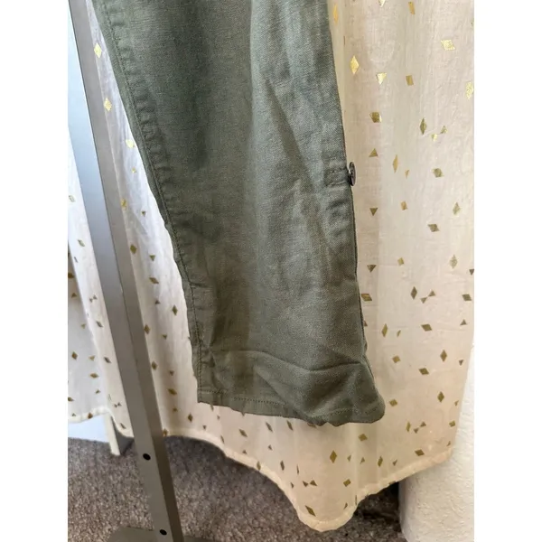 NWT Roxy On The Seashore Olive Linen Blend Pull On Pockets Slouchy Pants M - Image 4