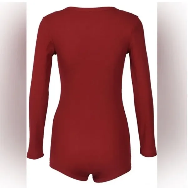 Red Ribbed Henley Lounge Romper - Image 5