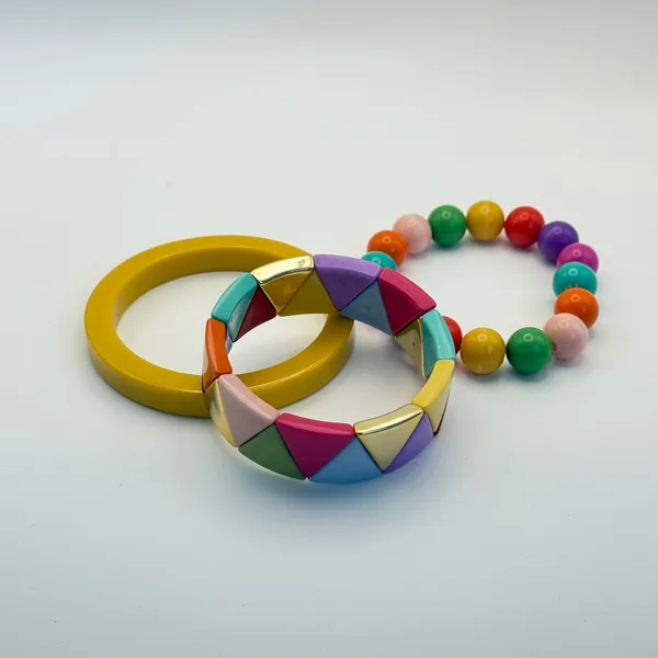 Colorful Stackable Beaded & Triangle‎ Bangle Bracelet Set Funky Women's Jewelry Yellow - Image 4