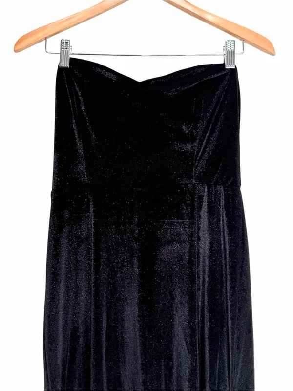 LULUS Women’s Elegant Class Sleeveless Black Velvet Strapless Maxi Dress Size L - Image 6