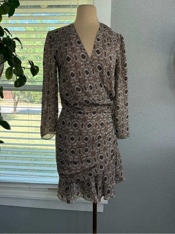 Veronica Beard Alamo Printed Silk Wrap Ruched Dress Size 4 - Image 3
