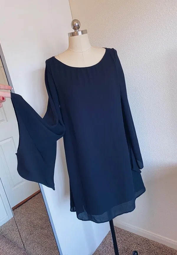 Black Bell Sleeve Dress - Image 2