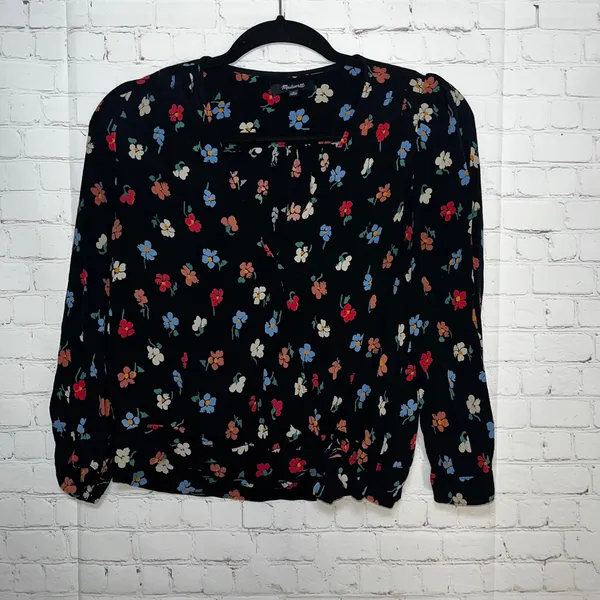 Madewell Womens Floral Wrap Side Tie Top Black‎ Multi Color Viscose Size M - Image 4