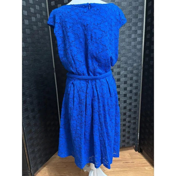 Alfani‎ Fit & Flare Dress Blue Floral Lace Belted Cocktail Party Wedding Work XL - Image 3