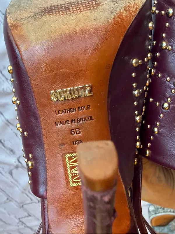 Schutz Slingback Peep-Toe Studded Heels 6B Leather Rocker Going Out Party - Image 3