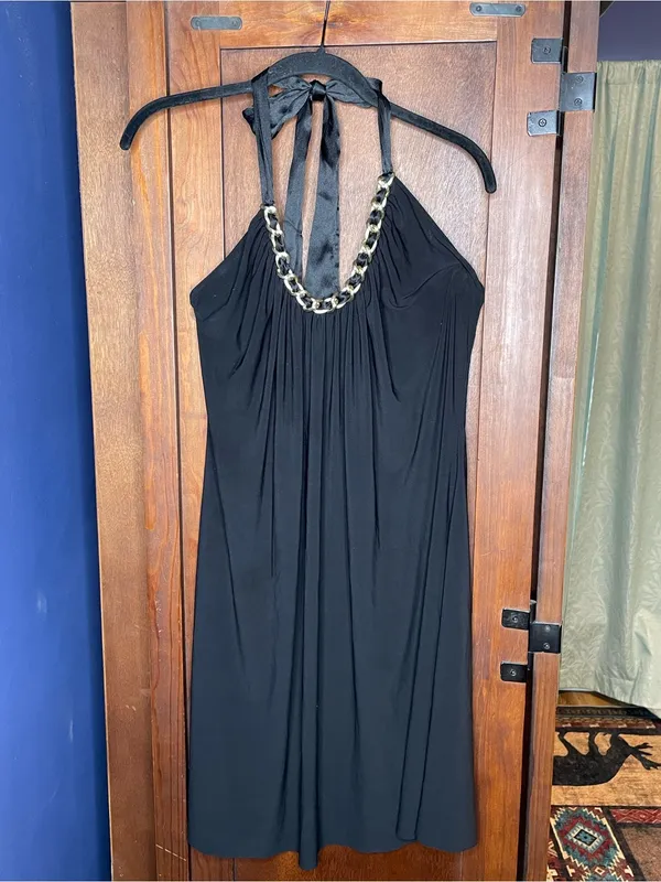 Cache Vintage Black Chain Neck Halter Cocktail Dress Glam Party Dress Size M - Image 2