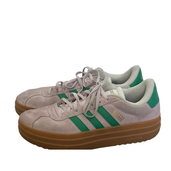 Adidas VL Court Bold Pink Green Platform Sneakers Suede Womens 9 - Image 2