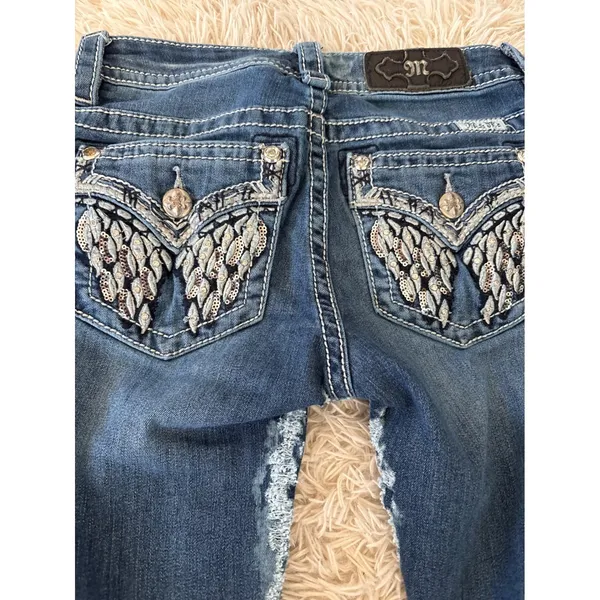 Miss Me‎ Mid Rise Skinny Jeans Embellished Pockets Rhinestones Sequins Size 26 - Image 8