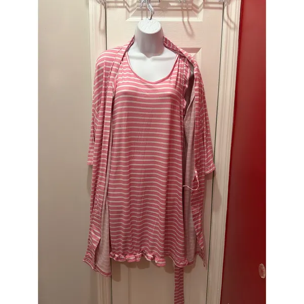 Draper‎ James Pajama Set Women Pink Striped Robe Nightgown S - Image 2
