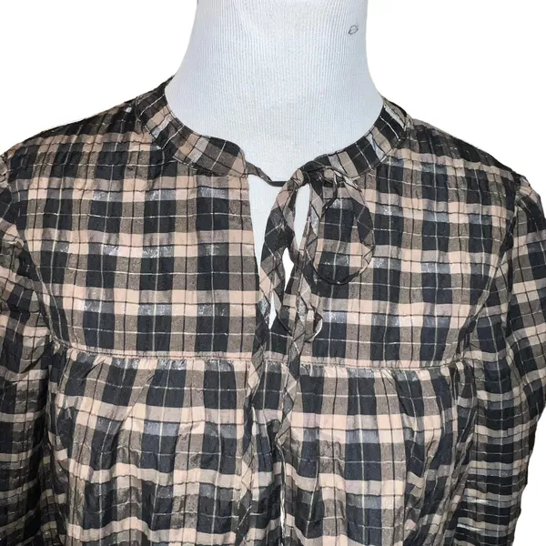 Barbour Lorelie Praline Gingham Plaid‎ Popover Peasant Shirt Womens Size 6 New - Image 2