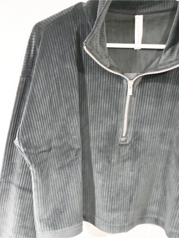 Fabletics Size Medium Black Plush Rib Half Zip Sweatshirt NEW - Image 3