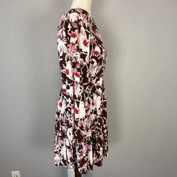 Chelsea28 Womens Floral Tiered Long Sleeve Mini Dress Size M Brown Floral Pocket - Image 7
