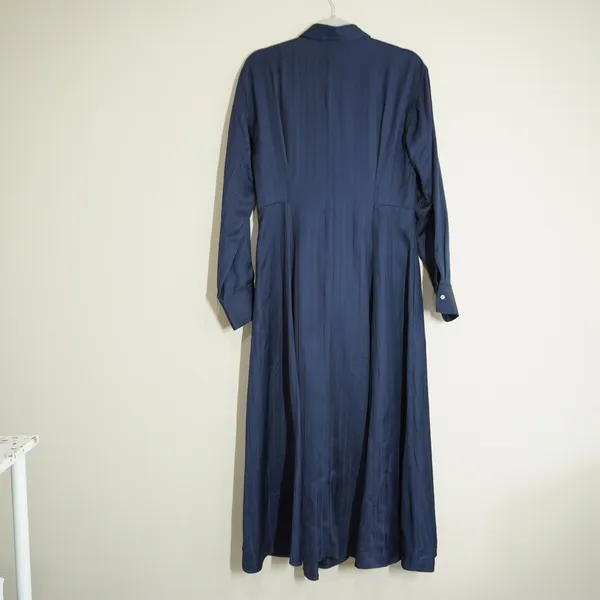 J. Crew Size 4 Maxi Length Shirt Dress Navy Blue Herringbone Stripe Preppy - Image 7