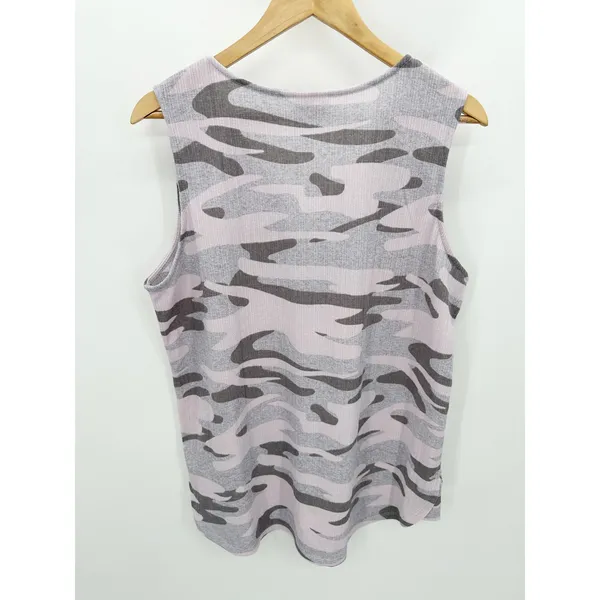 Lularoe Women Pink Purple Grey Camo V-Neck Front Zip Tank Top Large‎ BD28 - Image 2