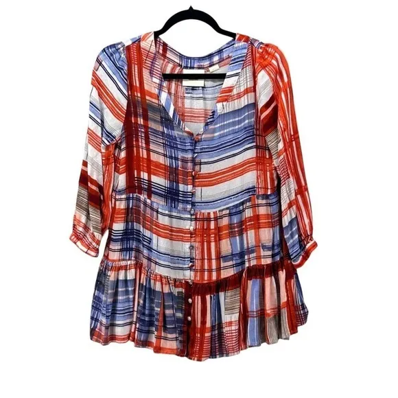 Maeve Peplum Top Red White Blue‎ Small - Image 2
