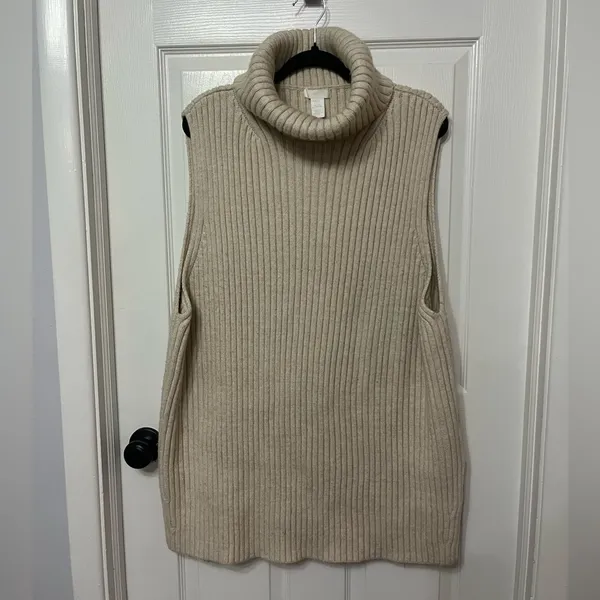 H&M Women's Turtleneck Sweater Sleeveless Wool Blend Vest Tan Size XXL‎ - Image 2