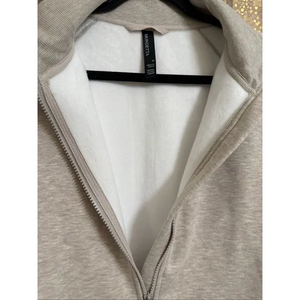 Mondetta Full Zip Fleece Heathered Oat Beige Sweater Medium NWOT - Image 7