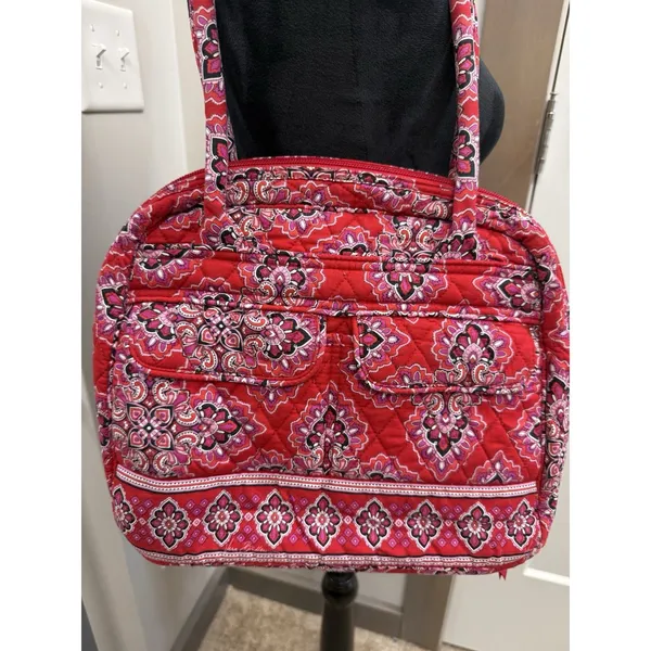 Vintage Vera Bradley Frankly Scarlett Bowler Bag Shoulder Purse Geometric Floral - Image 2