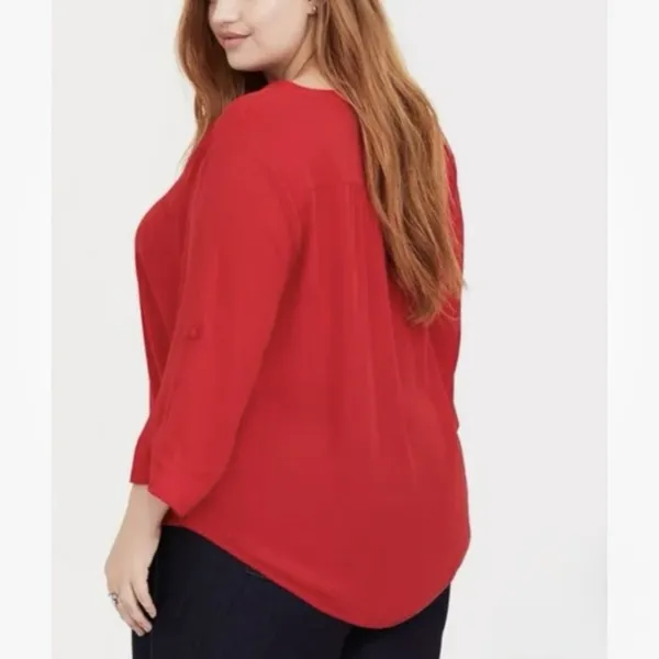 Torrid Harper Red Floral Georgette 3/4 Sleeve‎ Pullover Blouse Size 3X - Image 4