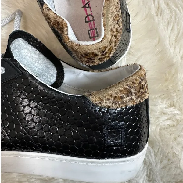 D.A.T.E.‎ Curve Sneakers 7 Black Leather Glitter Snake Print Platform Shoes - Image 4