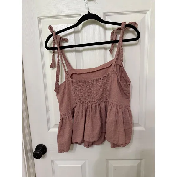 Madewell‎ Tie-Shoulder Peplum Cami Top Pink Clip Dot Smocked Babydoll L - Image 5
