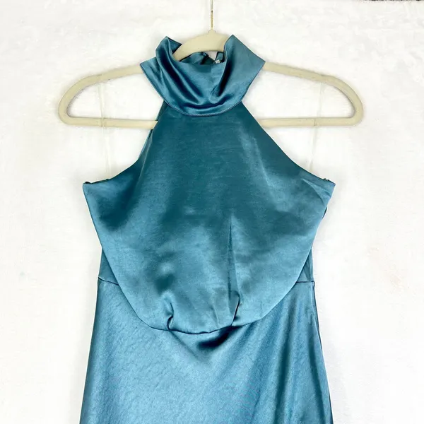 Showpo Ebony Midi Dress Size 2 NWT High Neck Gathered Bodice Steel Blue - Image 3