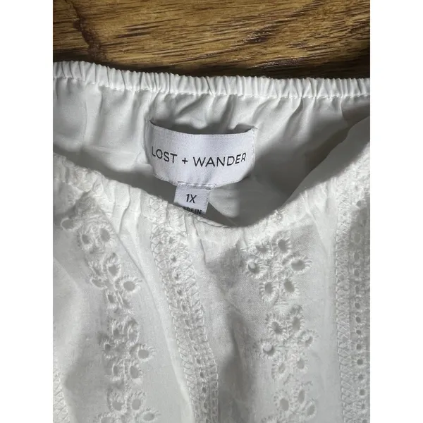 LOST + WANDER Plus Size White Ruffle Strap Eyelet Tank Whimsical Romantic 1x NEW - Image 4