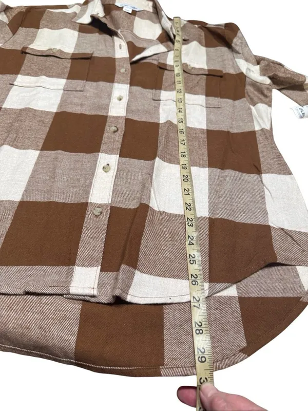 Old Navy Cotton Plaid Boyfriend Browns Flannel Shirt Sz M NWT - Image 7