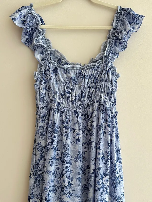 Max Studio Ruffle Cap Sleeve Tiered Maxi Dress, Light Blue Floral, Size Small - Image 12