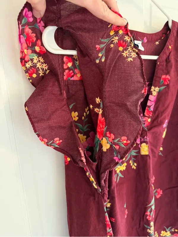 Old‎ Navy XL Burgundy Floral Flutter Sleeve 100% Cotton Boho Blouse Top - Image 5