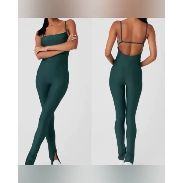 Alo Yoga Airlift Disco Daze Onesie Jumpsuit Forest Green XS - Image 2