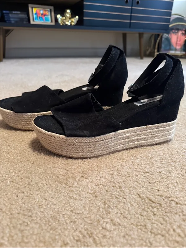 Steve Madden Apolo Black Suede Espadrille Platform Sandals - Image 4