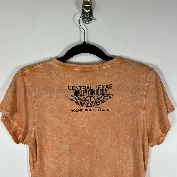 Harley‎ davidson v neck short sleeve shirt Womens Size M Orange Texas Motorcycle - Image 8