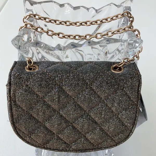 LONG CHAIN CROSSBODY GOLD GLITTER SHOULDER BAG Purse Evening Occasion Bag - Image 3