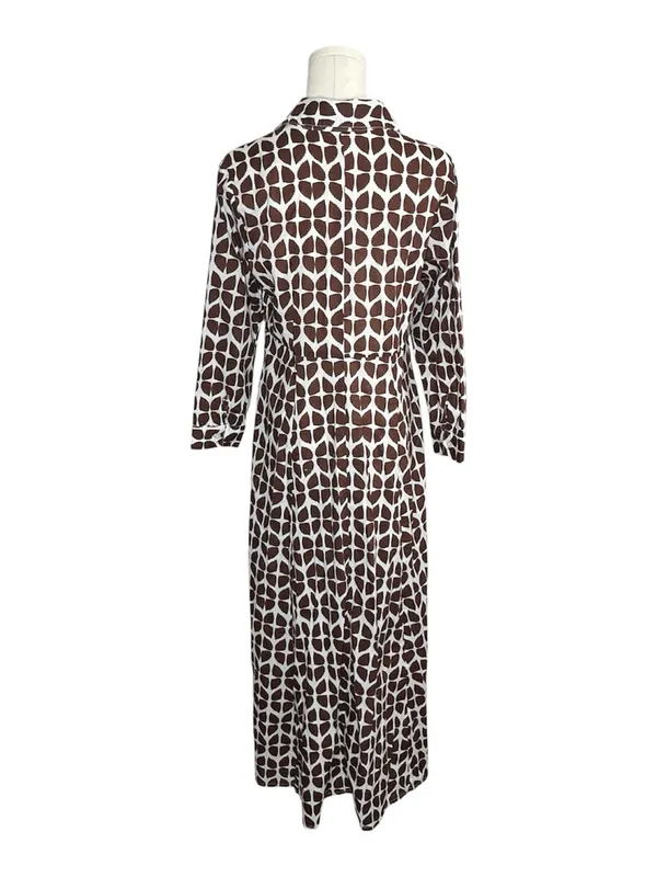 Julia Amory Brown Geometric Block Print 3/4 Sleeve Lightweight JA Shirt Dress - Image 3