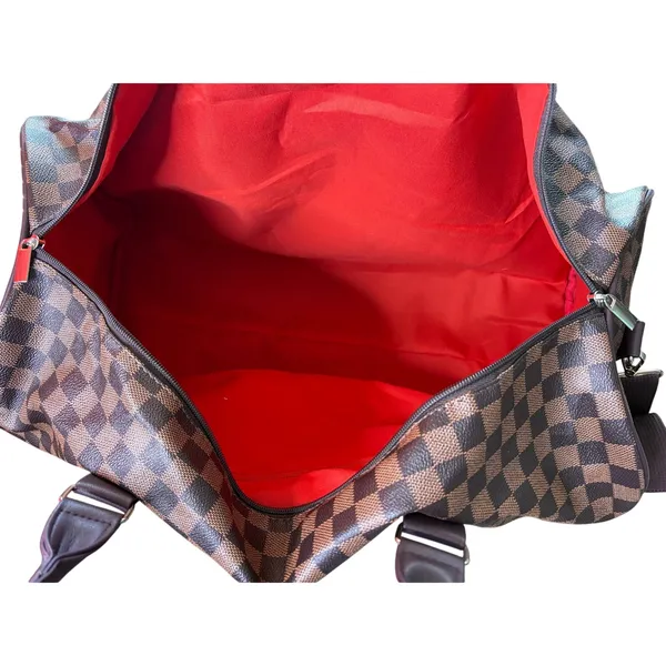 Benoss Milan Brown Checkered Weekender Duffel Travel Bag - Image 6