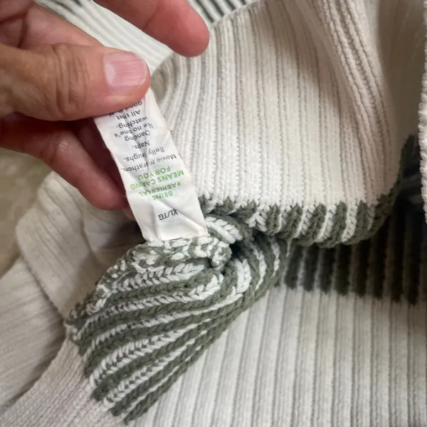 Aerie beyond chenille Striped V-Neck Sweater Sage Green Cream‎ Oversized XL - Image 7