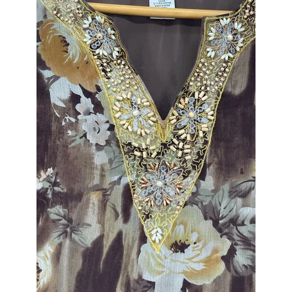 Vintage Edwards Floral 100% Silk Beaded Sheer Top Size L Forest Fairy Whimsigoth - Image 5