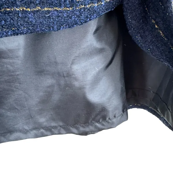LOFT Blue Gold Shimmery Wool Blend Straight Lined Boucle‎ Mini Skirt Size 12 - Image 4