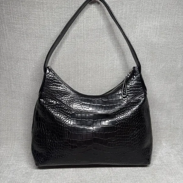 Alfani Black Croc Embossed Leather Shoulder Bag Greenwich Hobo‎ Purse - Image 2