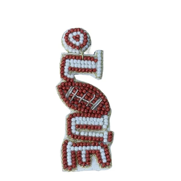 Hippie by JolliMolli Football LOVE Beaded Earrings Womens‎ OS Red White Gameday - Image 4