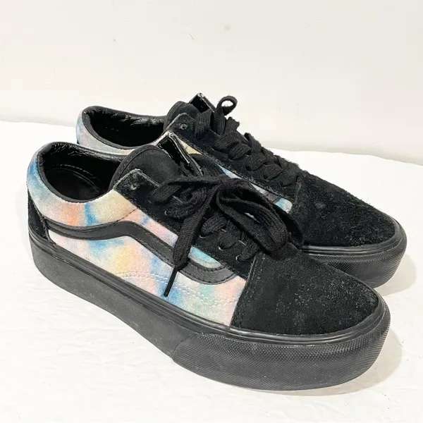 Vans‎ Size 7 Velvet Tie Dye And Black Old Skool Platform RARE Womens - Image 3