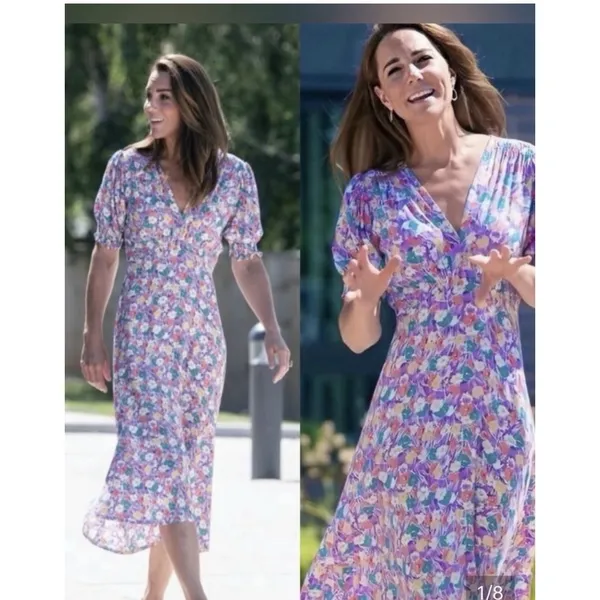 Faithfull The Brand Floral Tiered Midi Dress US Sz 10 Kate Middleton XL #D13-8 - Image 2