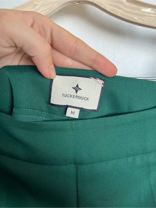 Tuckernuck • Erin Pants wide leg Deep Green dark trouser flat front satin twill - Image 5