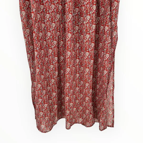 Umgee Burgundy Ditsy Floral Print Maxi Dress with Slits size Large Long Sleeves - Image 6