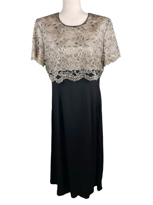 Vintage 80s Jeffrey and Dara Cocktail Evening Dress Size 14 Lace Overlay Gown - Image 3