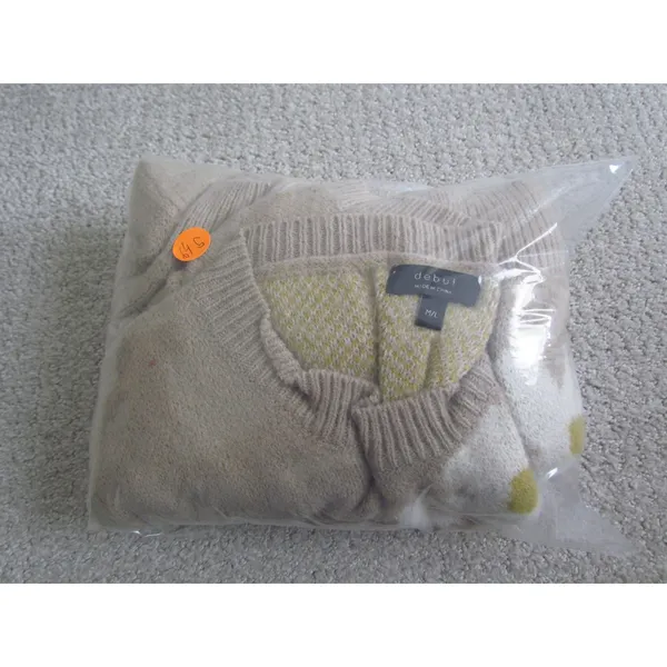Debut‎ Floral Daisy Knit Sweater M/L Beige Crew Neck Boho Cottagecore CA9820-B - Image 3