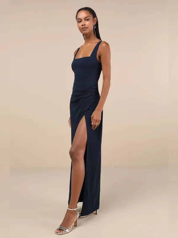 LULU’S Glamorous Disposition Navy Ruched Maxi Dress - Image 5