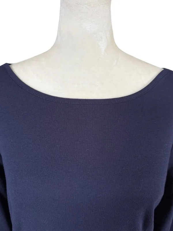Talbots solid navy blue 3/4 sleeve pullover boat neck stretchy top size medium - Image 5